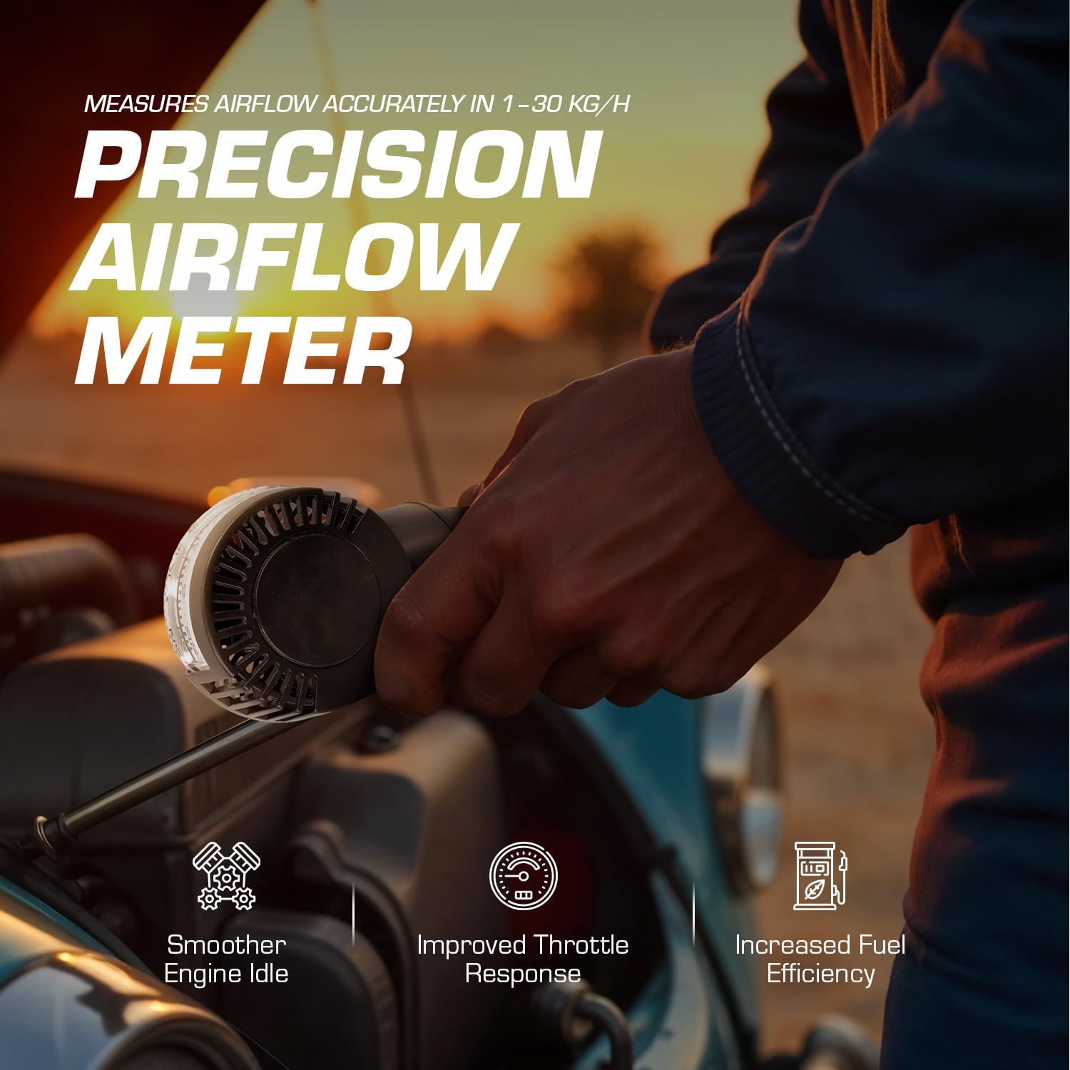 Auto Parts Prodigy close-up of the 1–30 kg/h gauge offering precise, easy-to-read airflow values