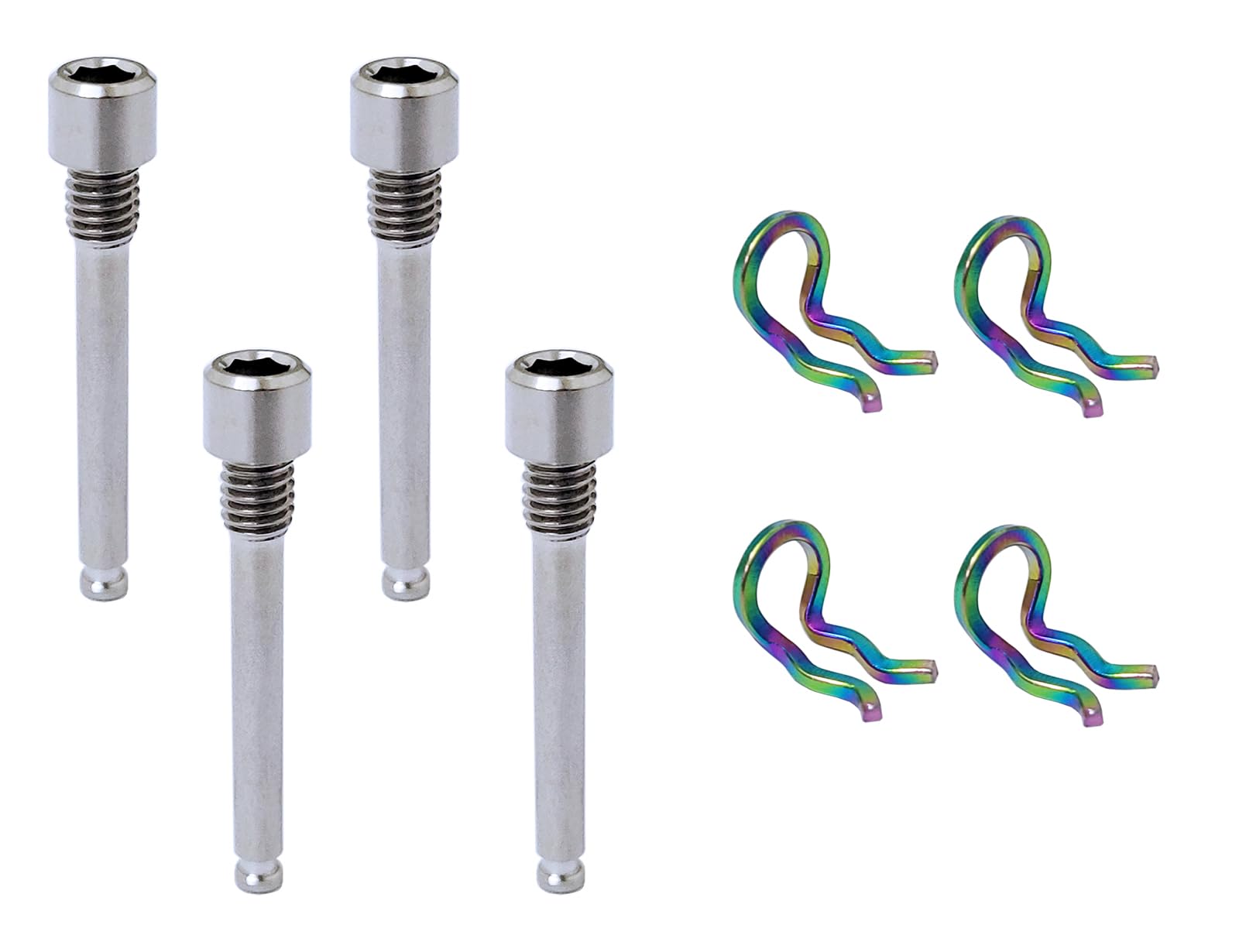 Auto-plaza front view of four sets of titanium bolts showing contents and benefit of complete replacement hardware