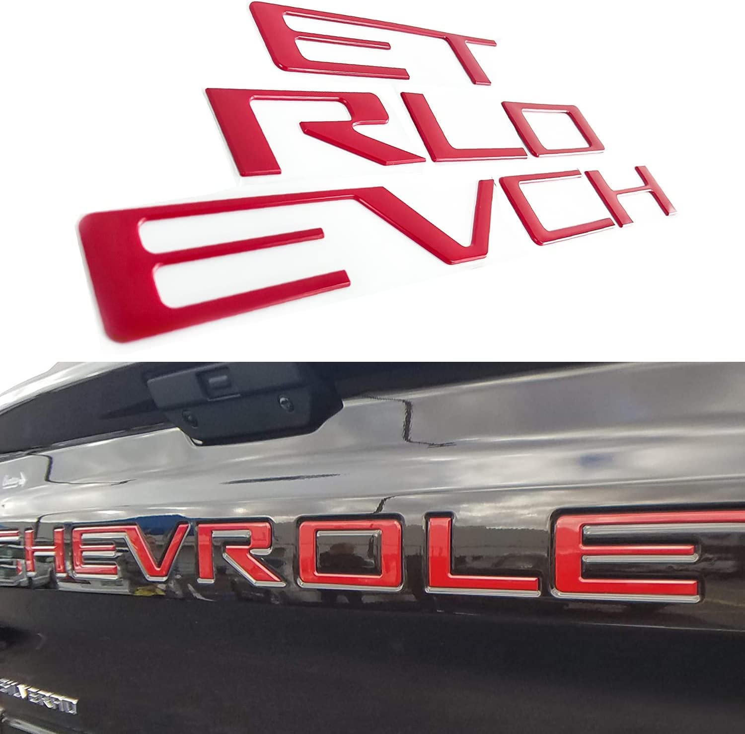 AUTO SAFETY front emblem pack showing included red letters and layout for easy install