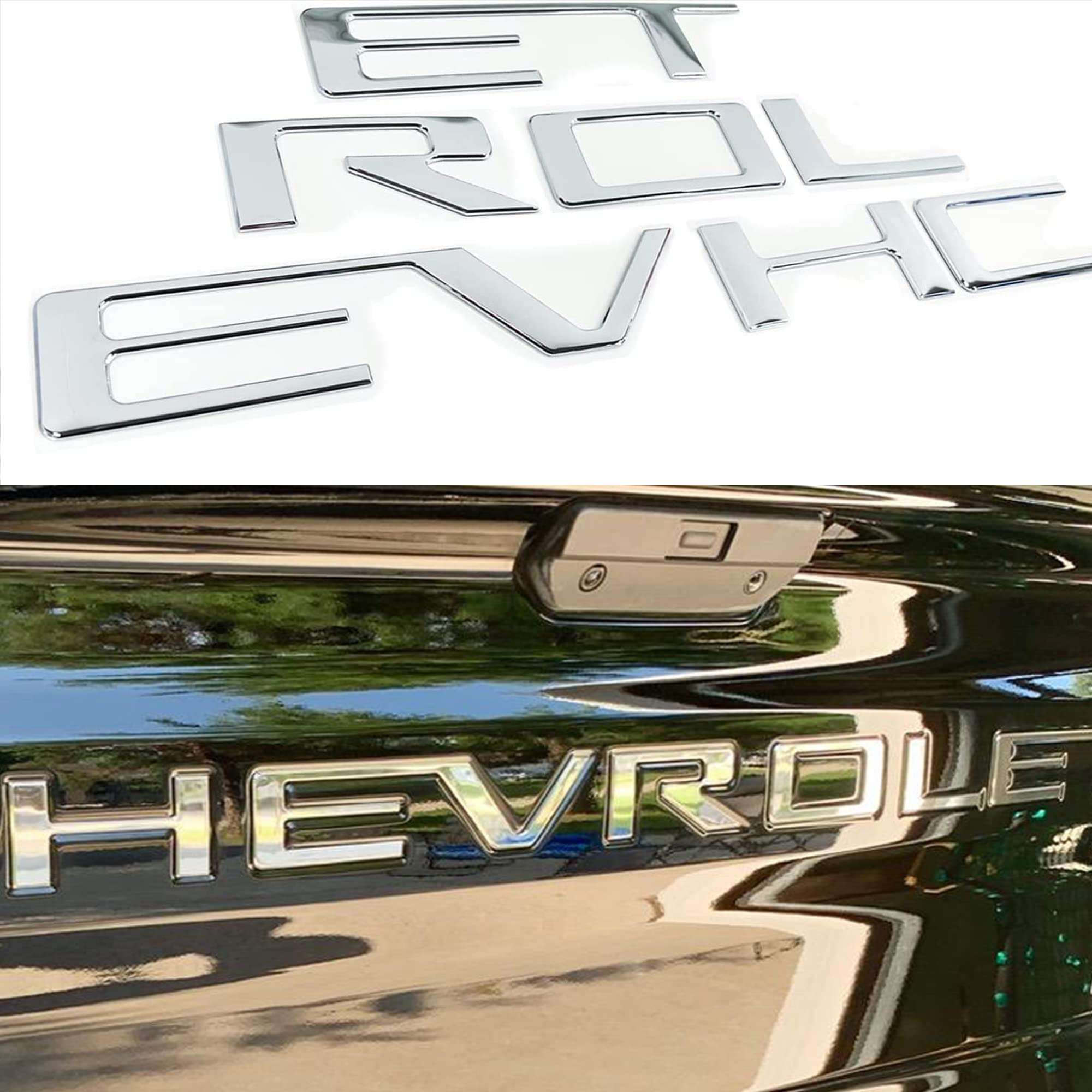 Auto safety front view of chrome tailgate letters showing clean finish and fit