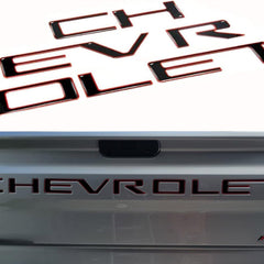 Auto Safety front view of gloss black tailgate letters with red border showing clean installation benefit