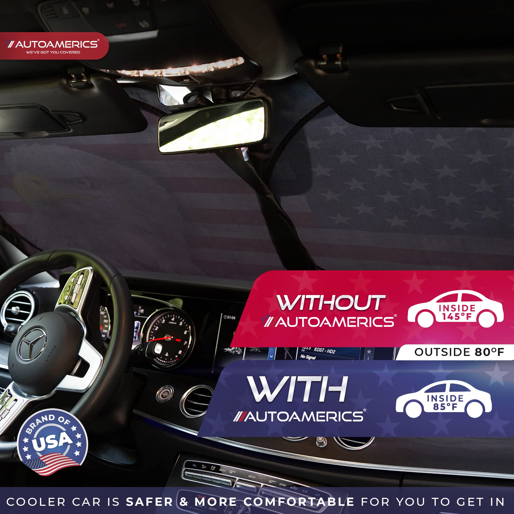 Autoamerics displayed on a sedan comparing size for fit confirmation benefit