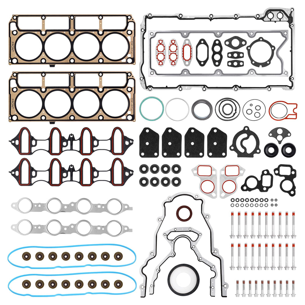 AUTOBABA gasket kit front packaging showing full contents for 5.3L engines, simplifies parts sourcing
