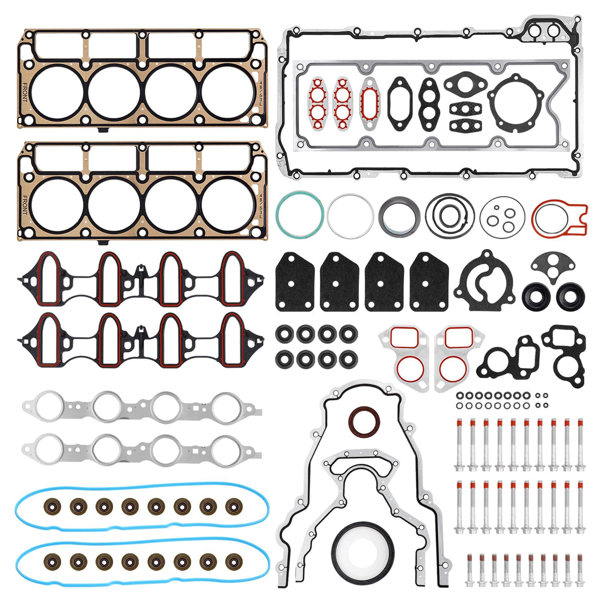 AUTOBABA gasket kit front packaging showing full contents for 5.3L engines, simplifies parts sourcing