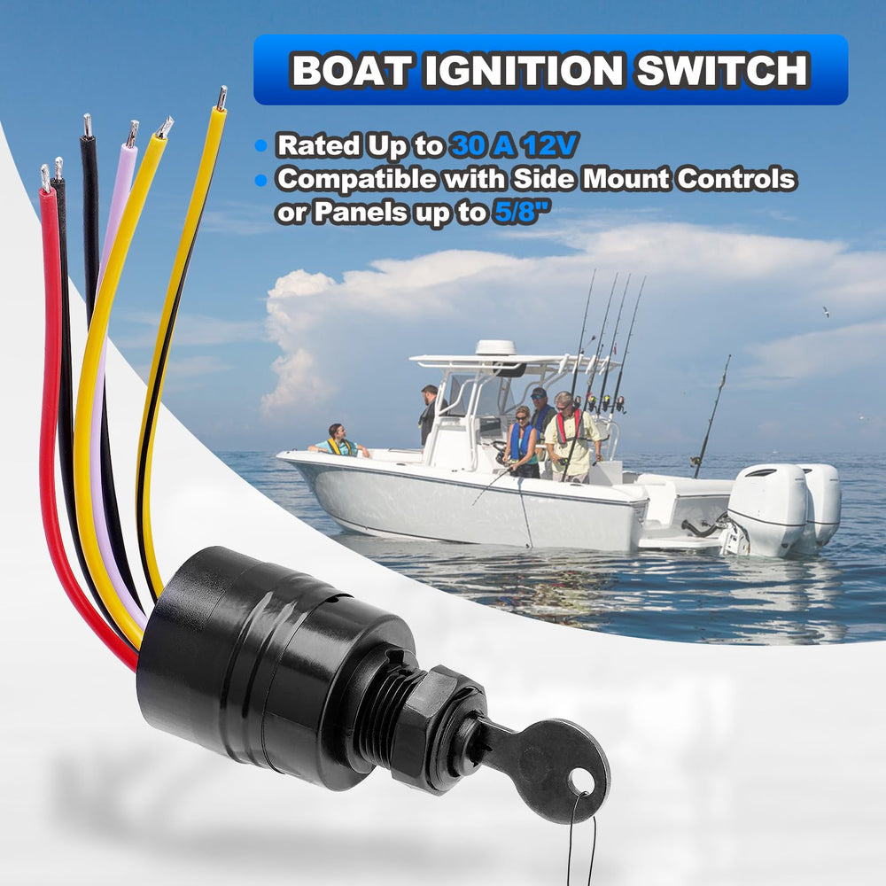 AUTOBABA ignition switch side view mounted in panel, fits up to 5/8 inch thickness
