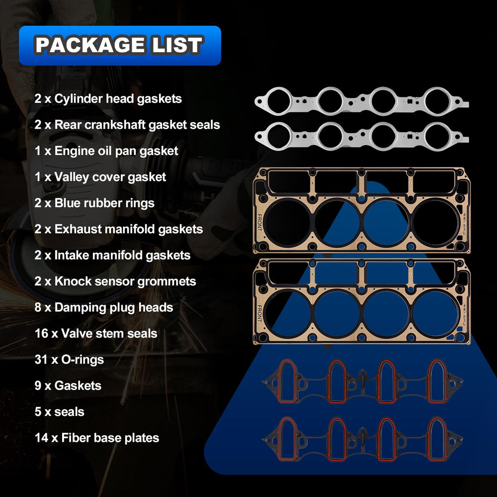 AUTOBABA valley cover and oil pan gaskets displayed for leak prevention