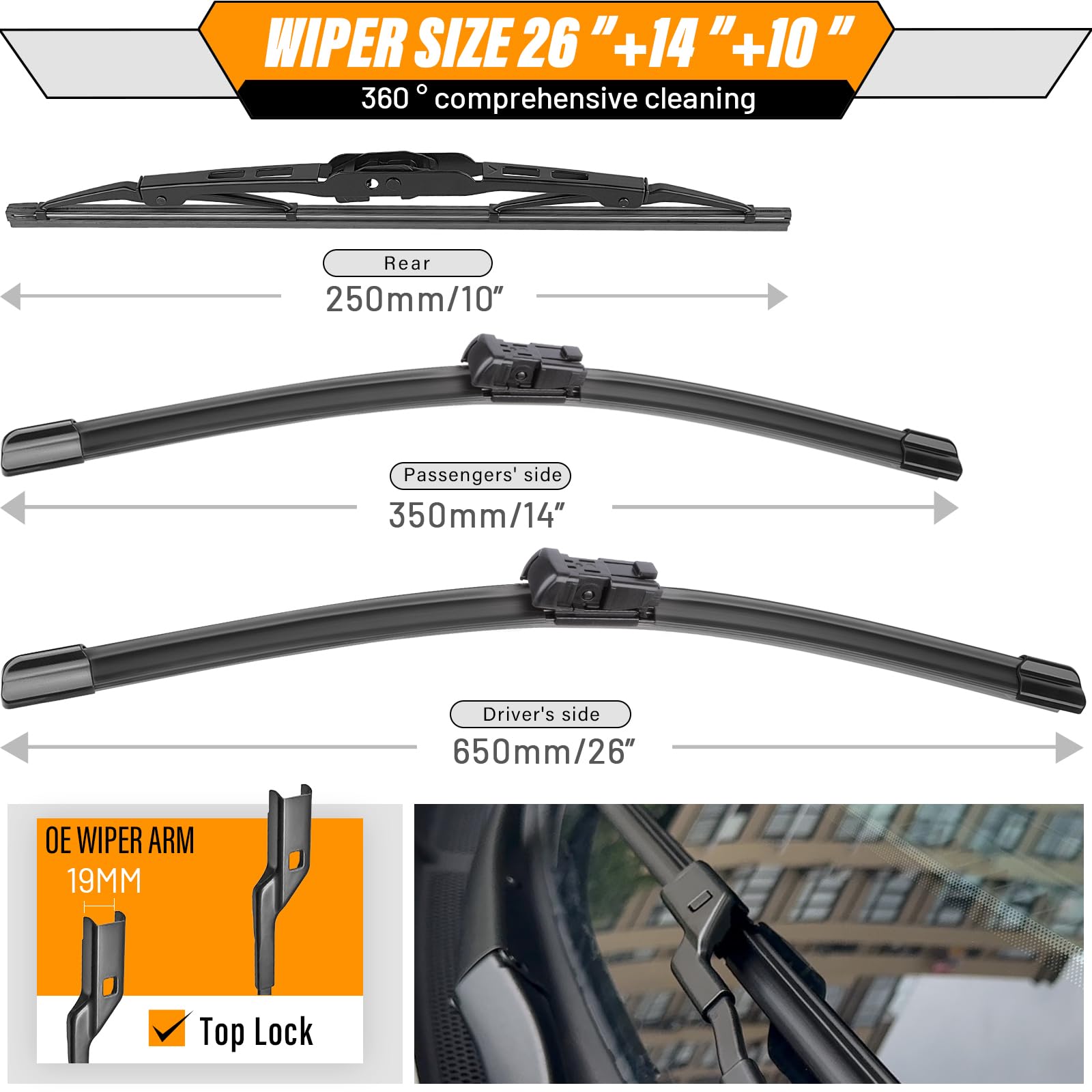 AUTOBOO 26, 14 and 10 inch blades laid out showing included sizes for convenience