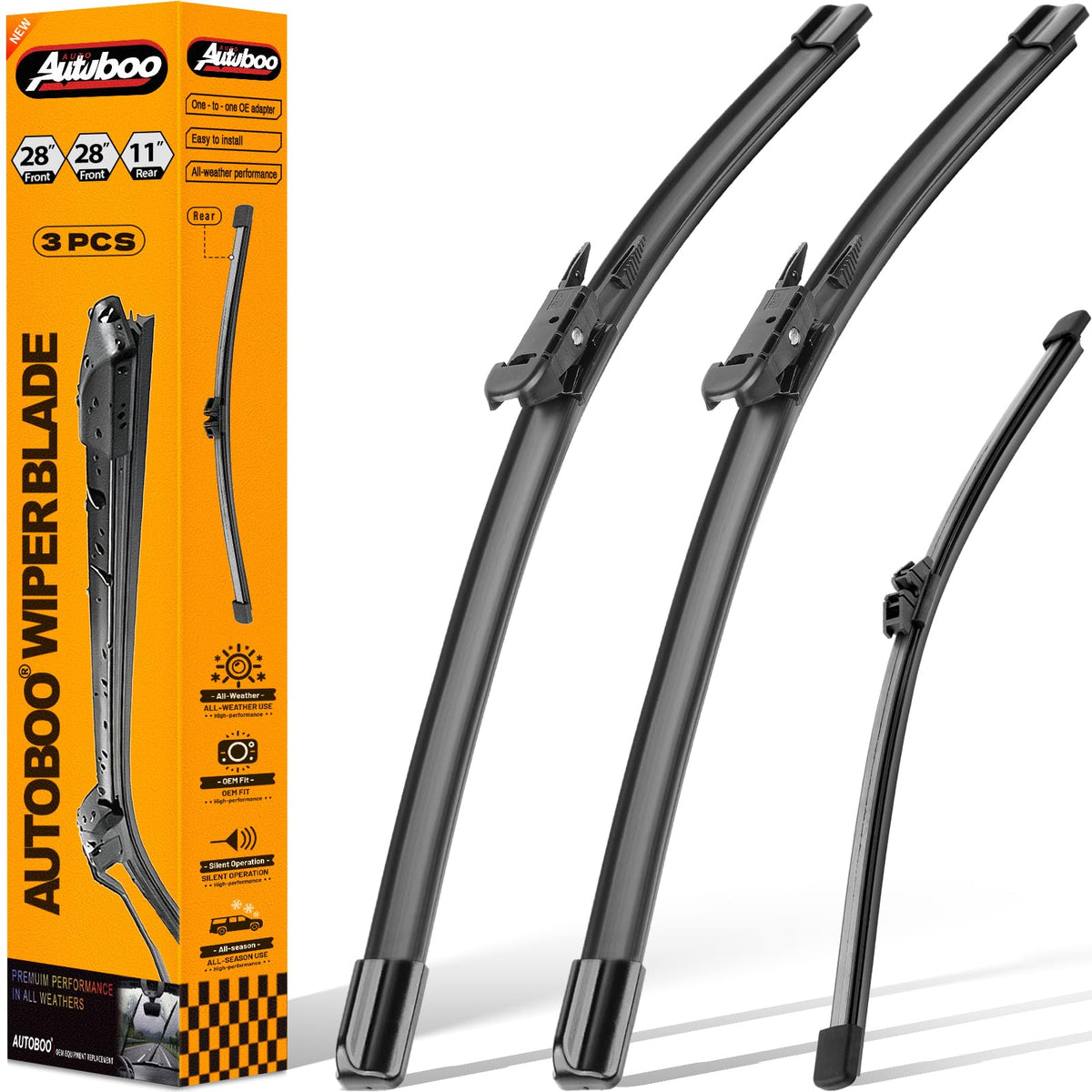 AUTOBOO front blade packaging showing product and vehicle fit benefits