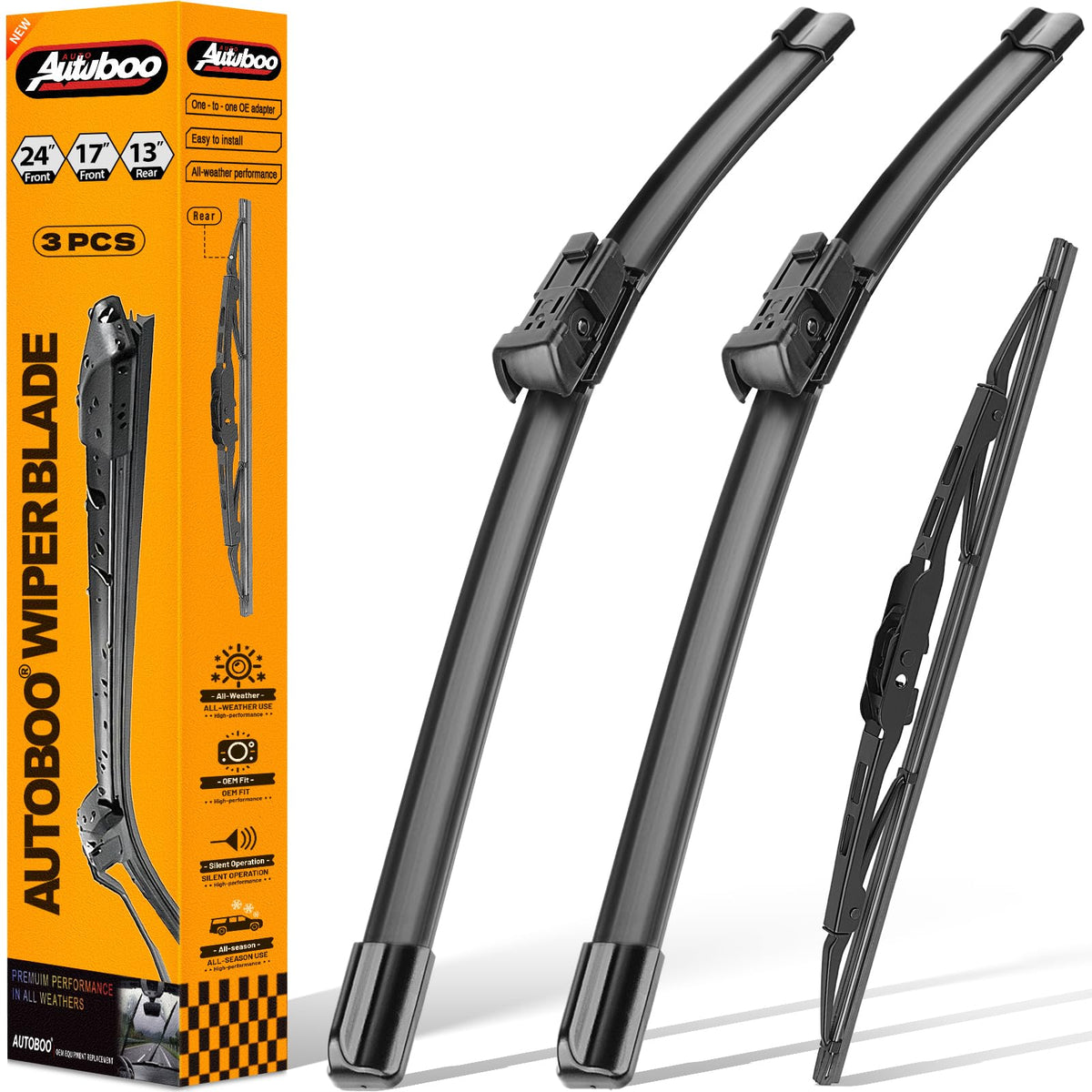 AUTOBOO front blade packaging showing OEM-style fit and reassurance