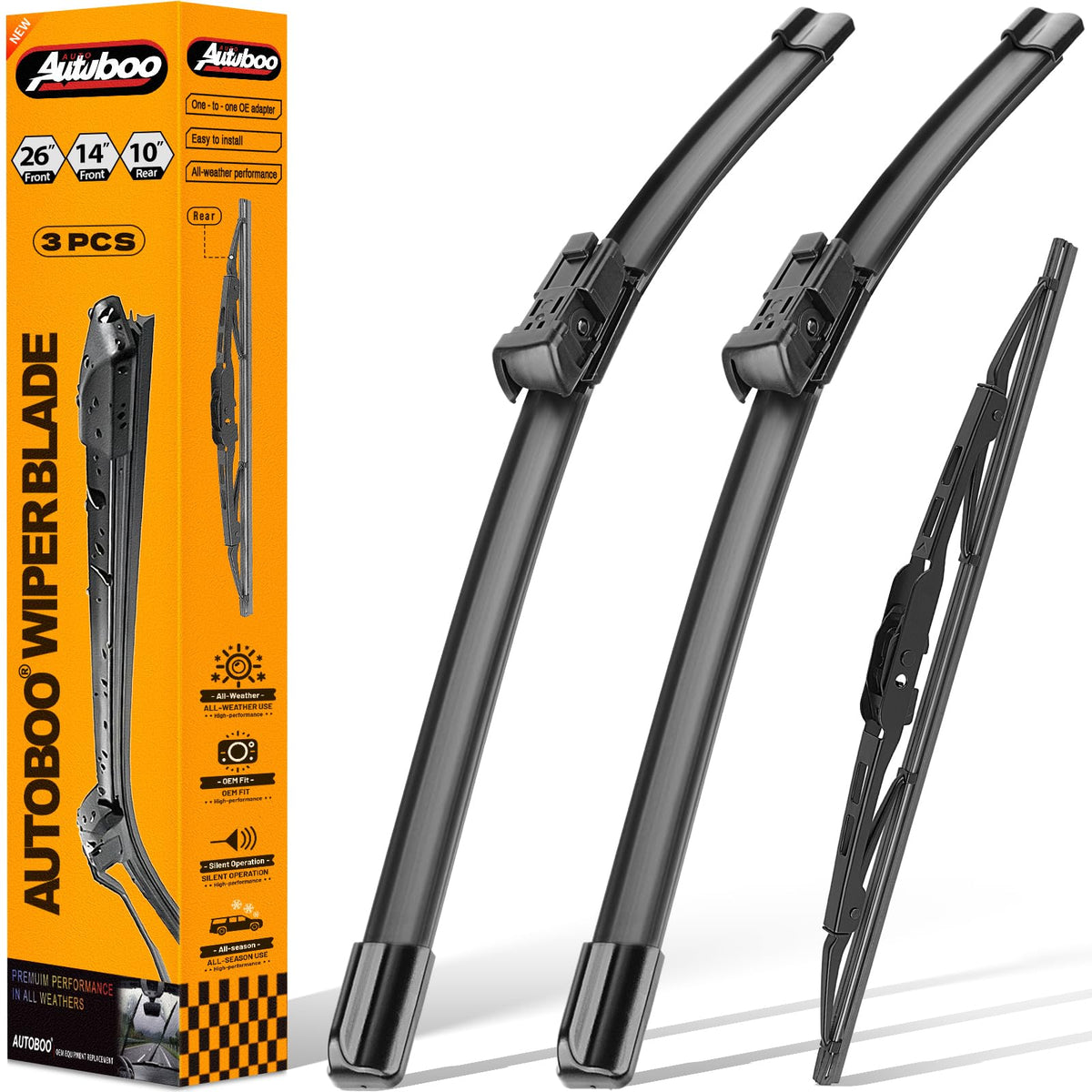 AUTOBOO front packaging showing full replacement set and model fitment benefits