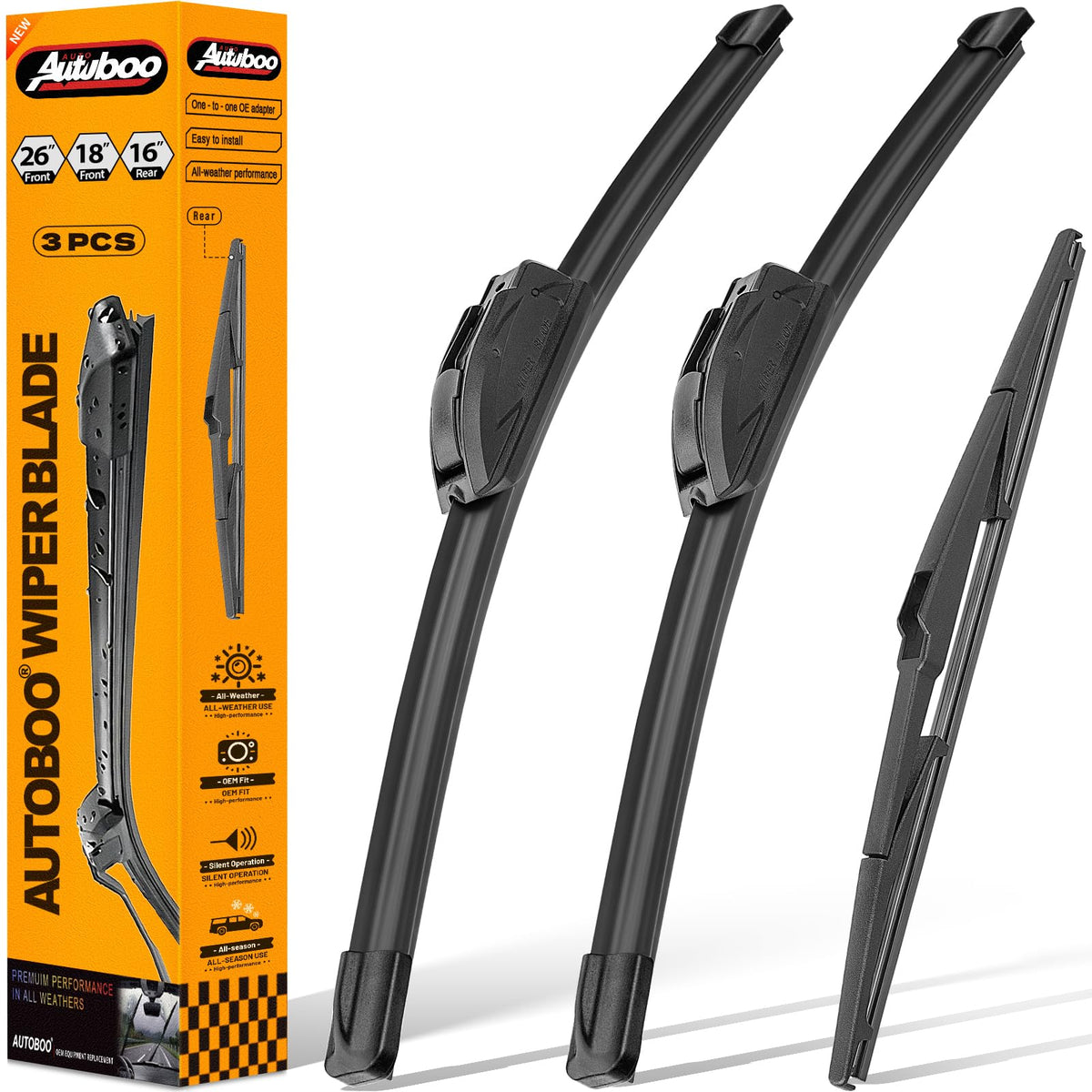 AUTOBOO product packaging for Prius wiper kit showing included blades and sizes