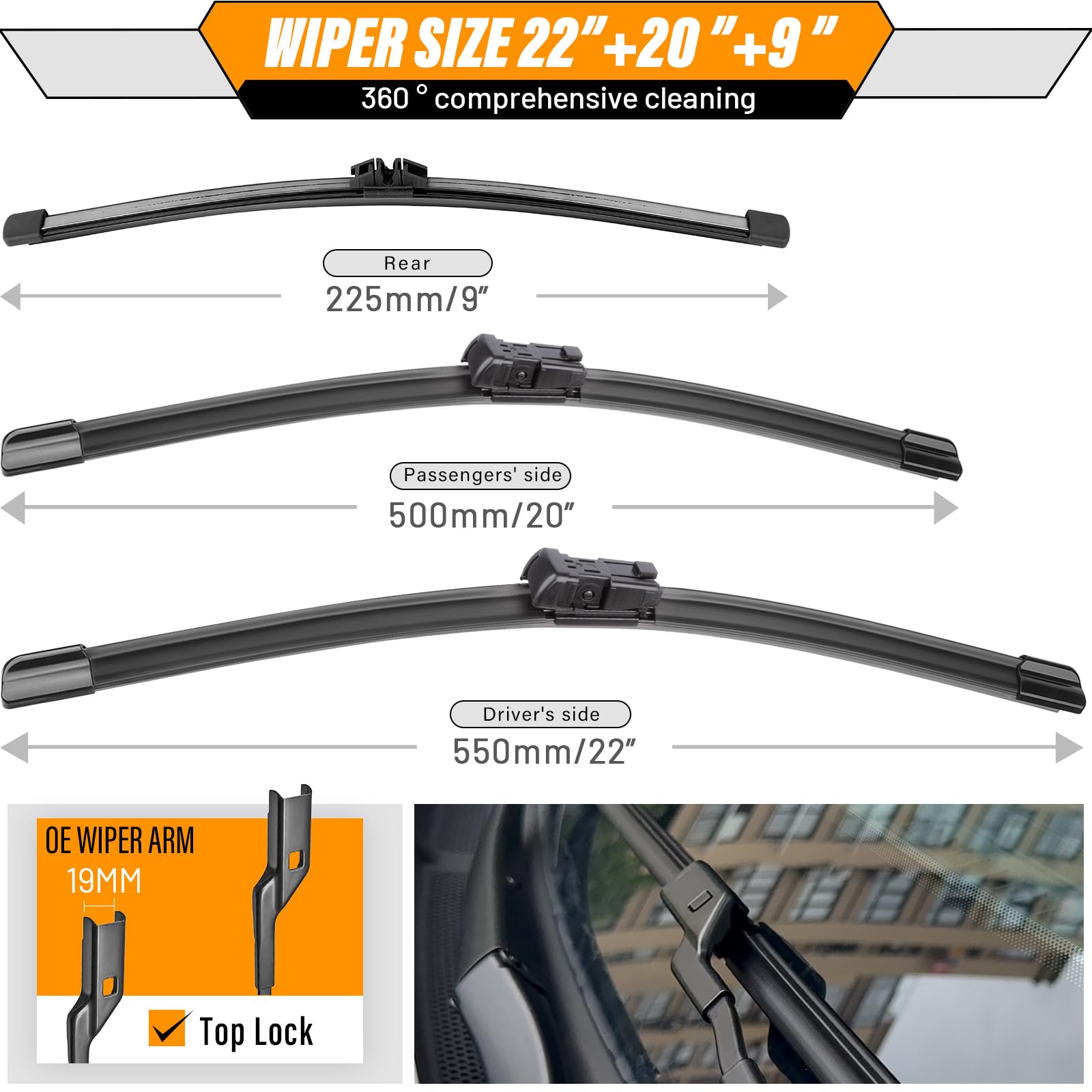AUTOBOO driver-side 22 inch blade installed improving front visibility