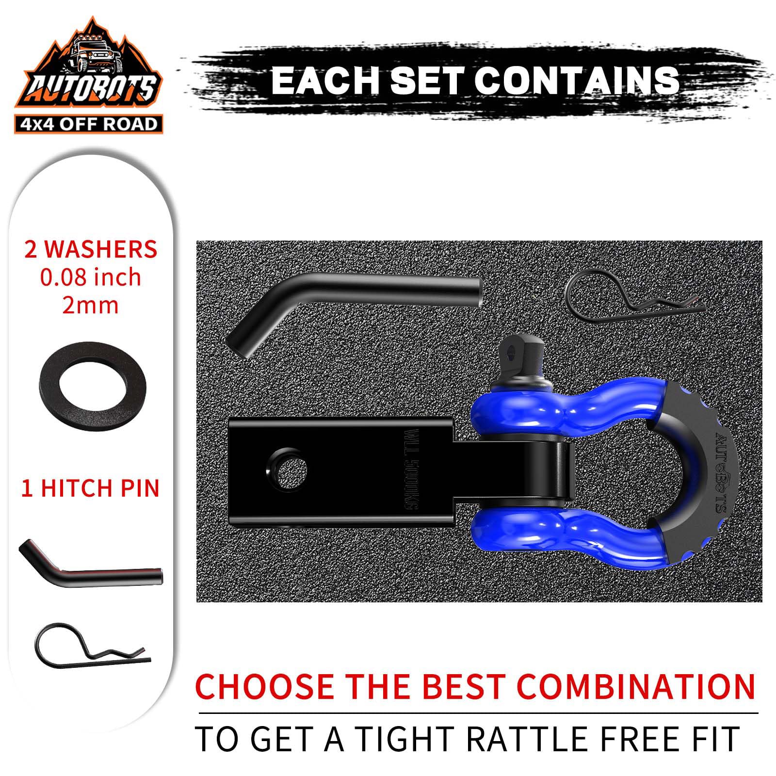AUTOBOTS close-up of 3/4-inch shackle and 5/8-inch screw pin for reliable anchoring