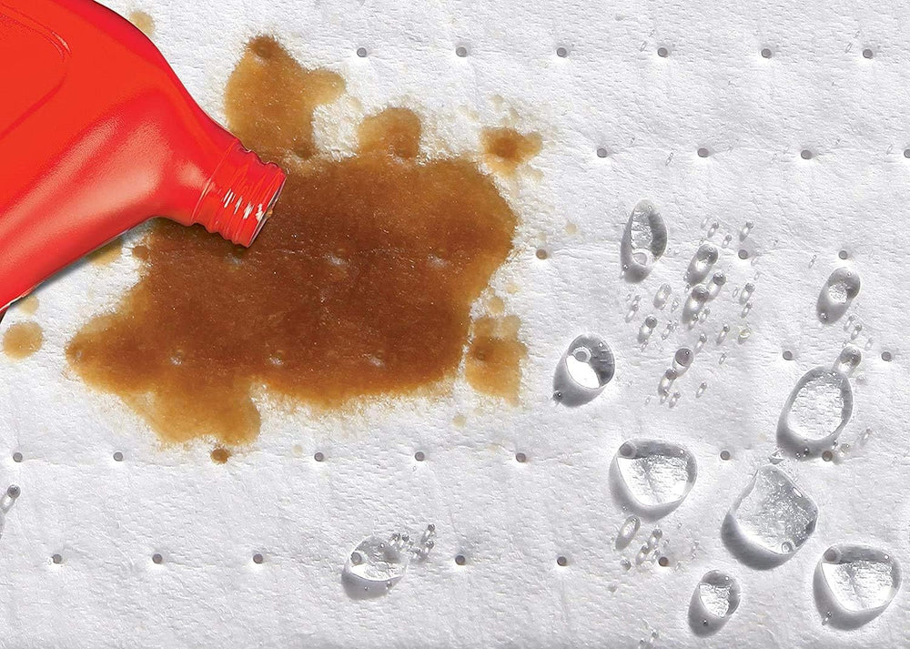 Auto Care pad soaking oil from a spill, showing strong absorbency and lock-in