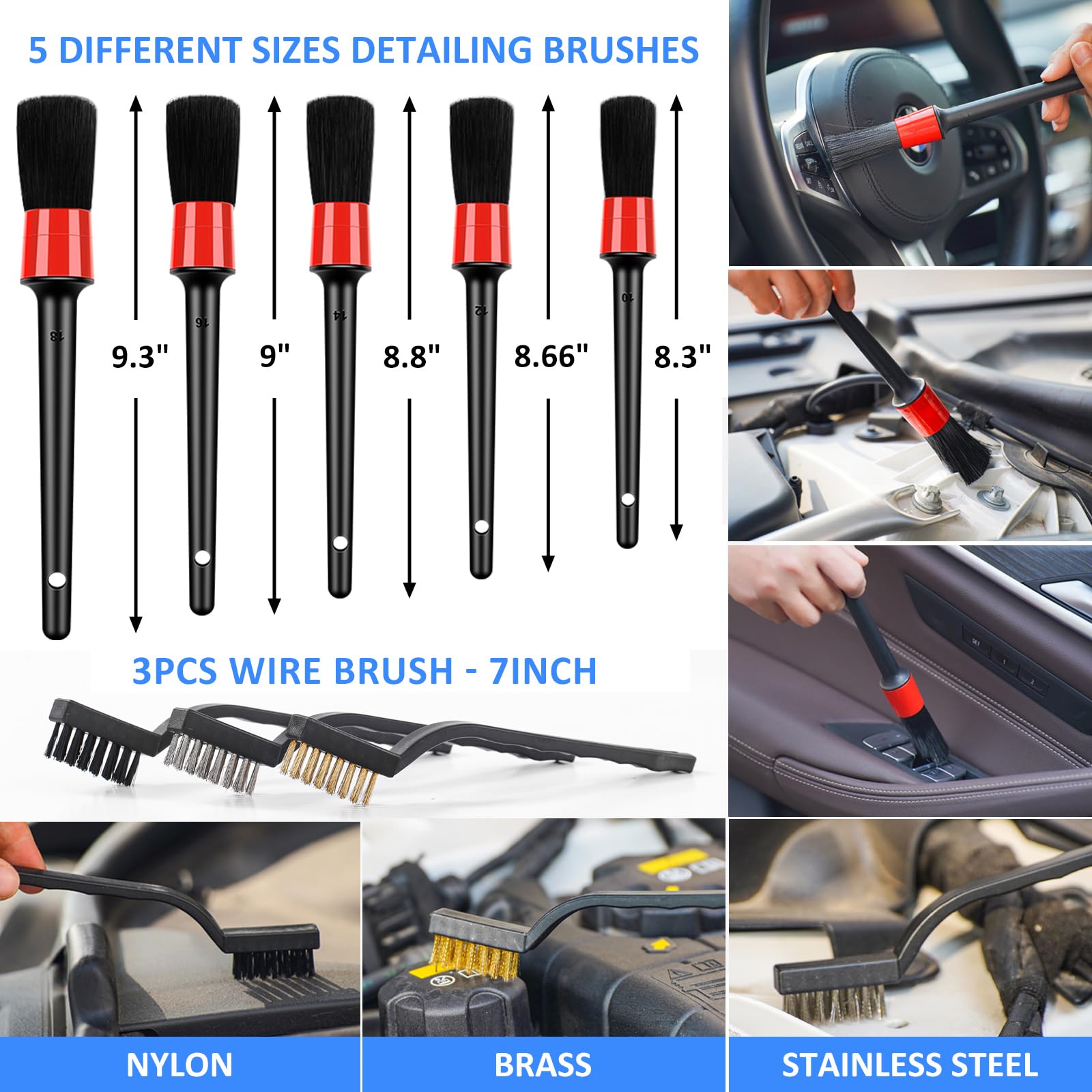 AUTODECO crevice brushes and detailing tools reach vents and seams for deep clean