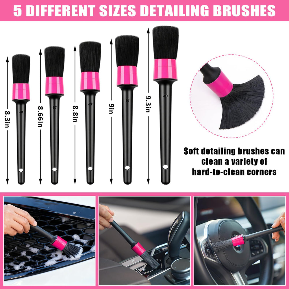 AUTODECO detail brush set arranged to show multiple sizes for vents, seams and upholstery