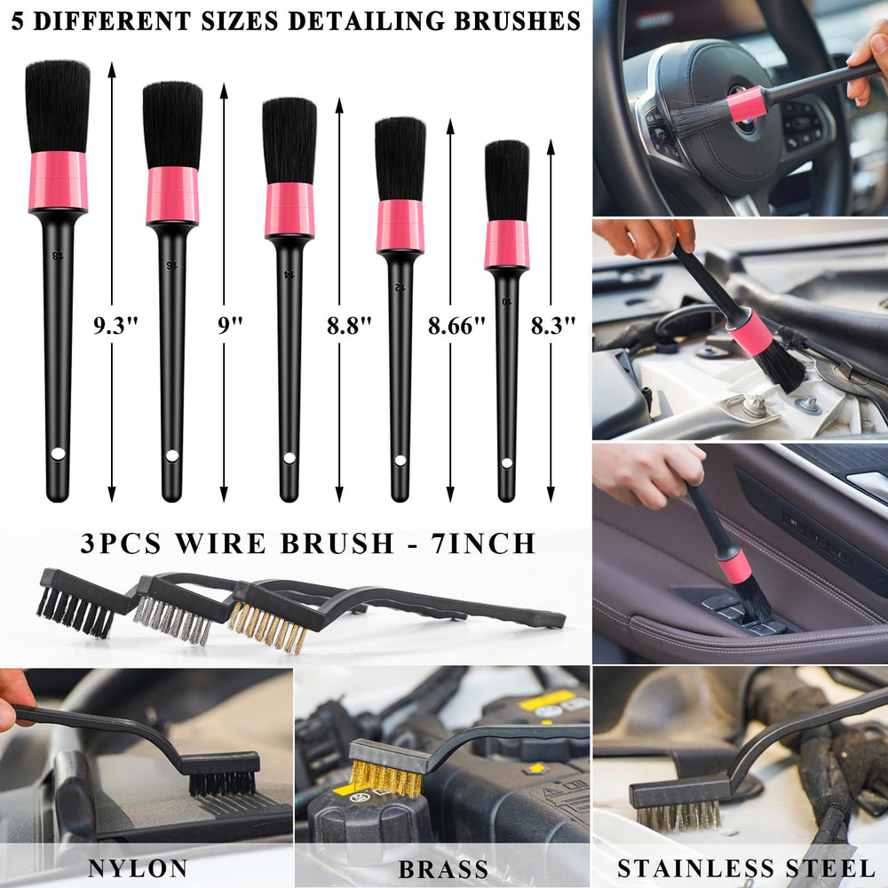 AUTODECO detailing brushes laid out showing variety for vents, seams and trims