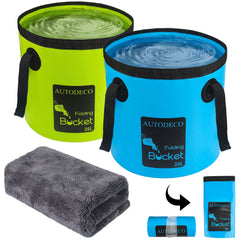 AUTODECO front view of blue and green buckets showing portability and capacity