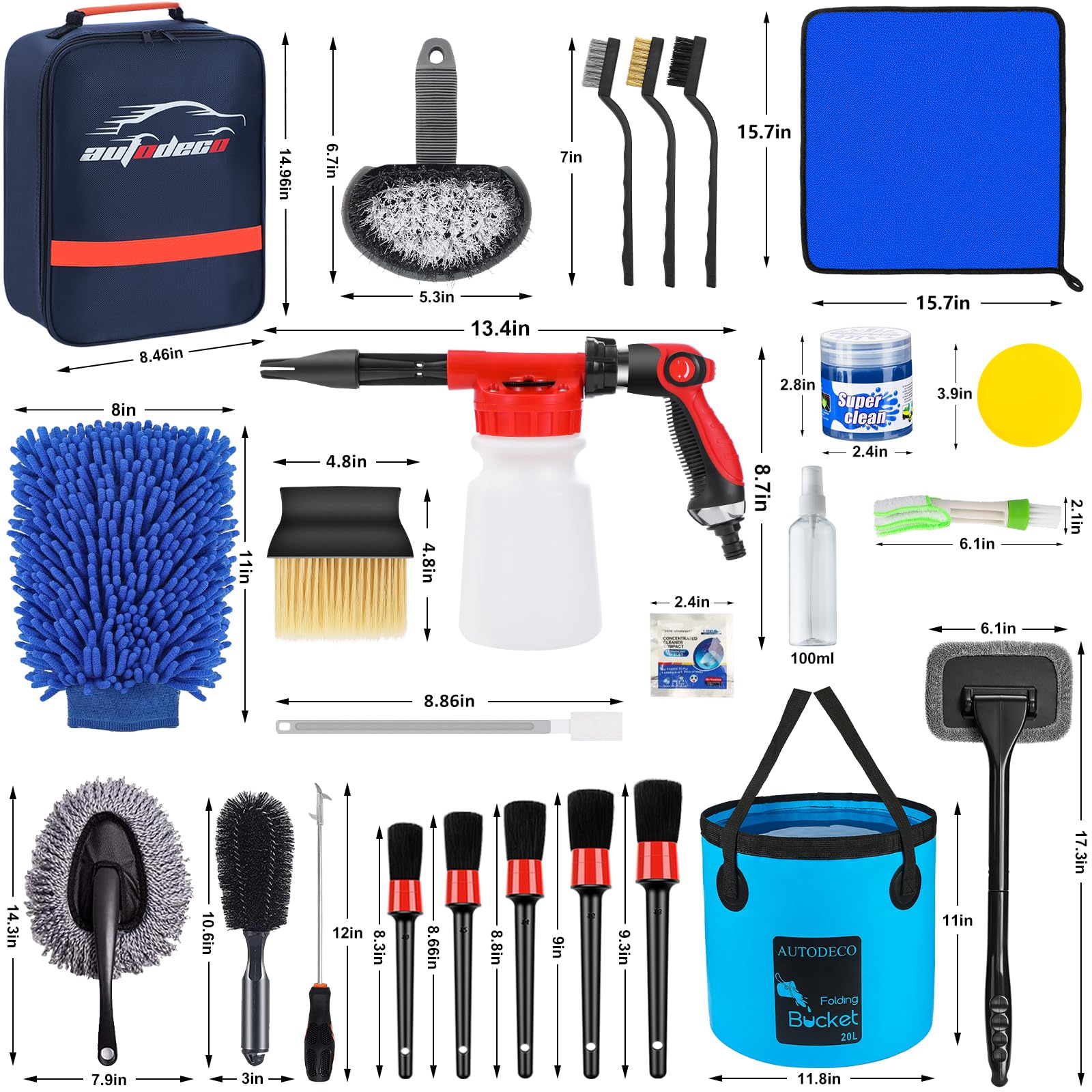 AUTODECO kit organized in storage bag portable for transport and neat storage