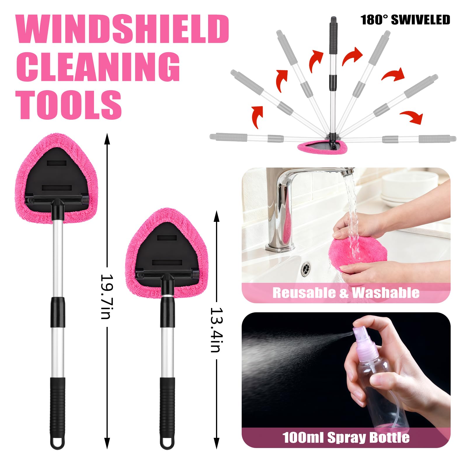 AUTODECO windshield tool close-up highlighting swivel head and triangular pad for precise reach