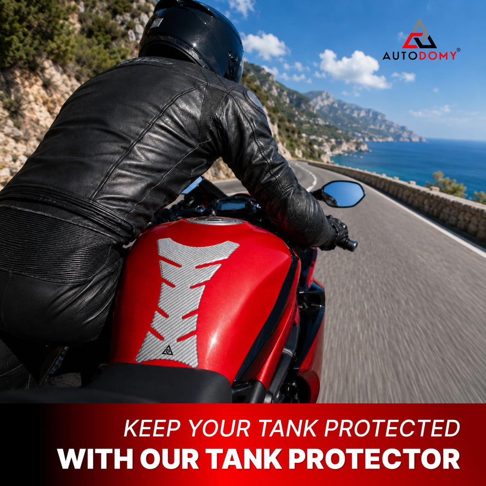 Autodomy protector applied on motorcycle tank showcasing maintained finish