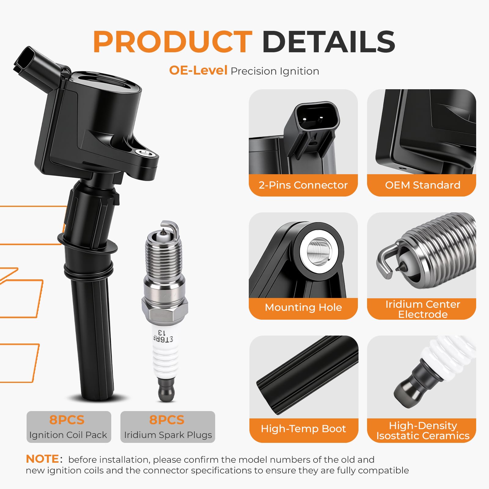 autoexact kit contents laid out including 8 coils and 8 plugs for full-bank replacement convenience