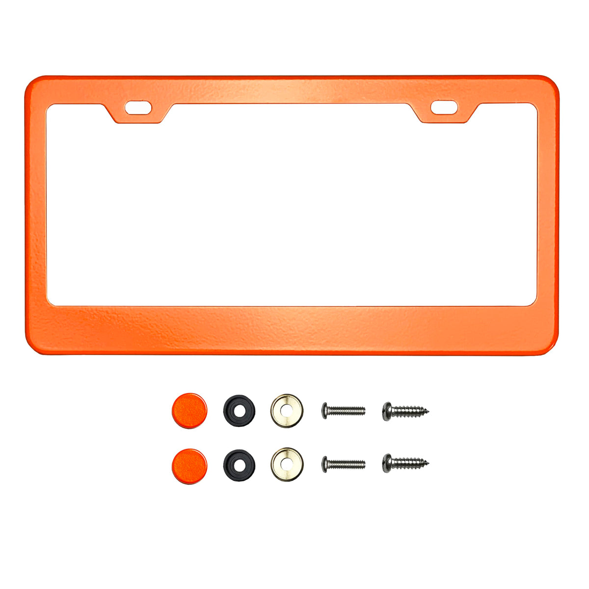 AutoFrameDecor front view orange frame showing slim profile and clean fit