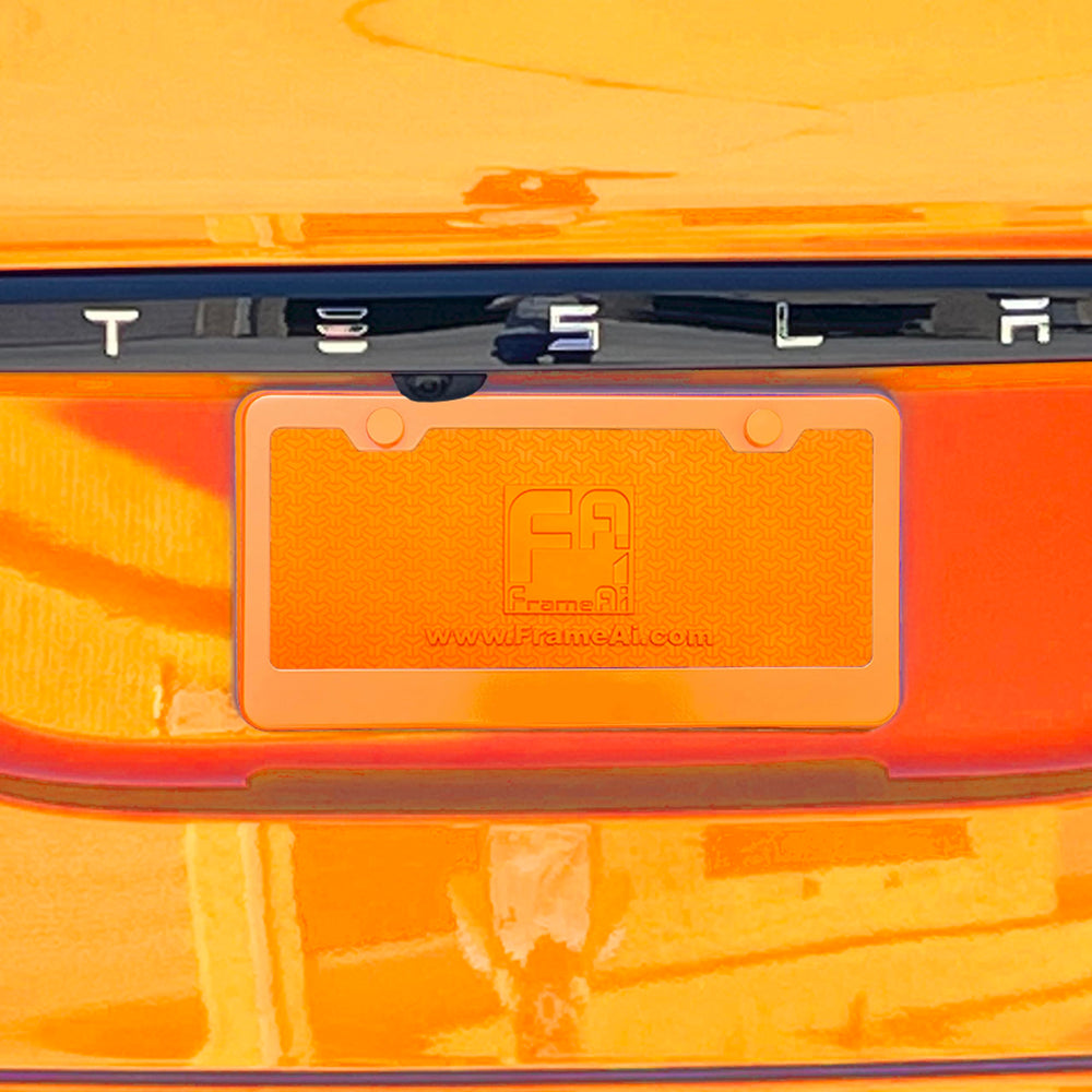 AutoFrameDecor size comparison with ruler showing universal plate fit dimensions