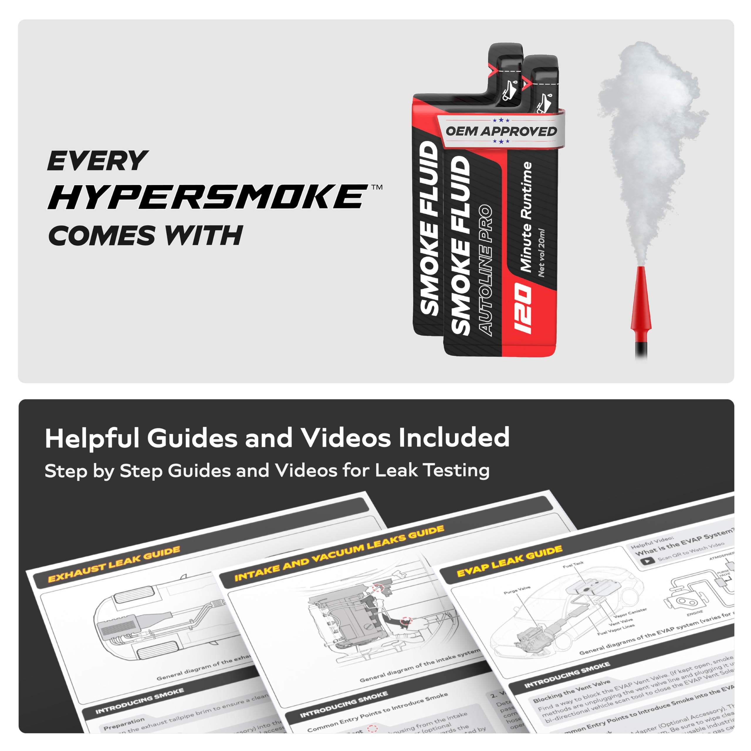 AutoLine Pro hoses and adapters laid out for EVAP, intake, exhaust leak testing versatility