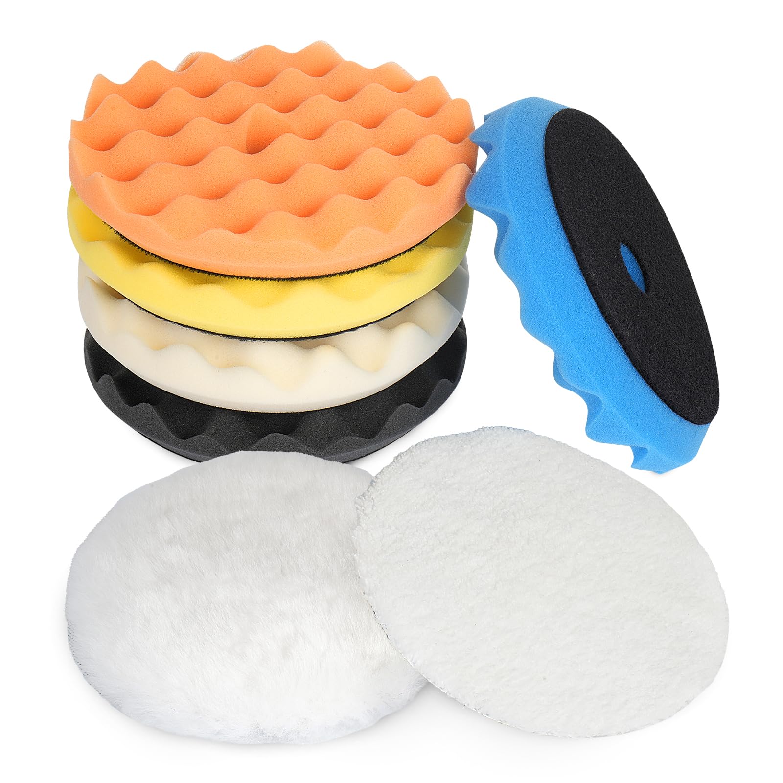 Autolock front view of 7-piece 5 inch pad kit showing variety and quick identification benefit
