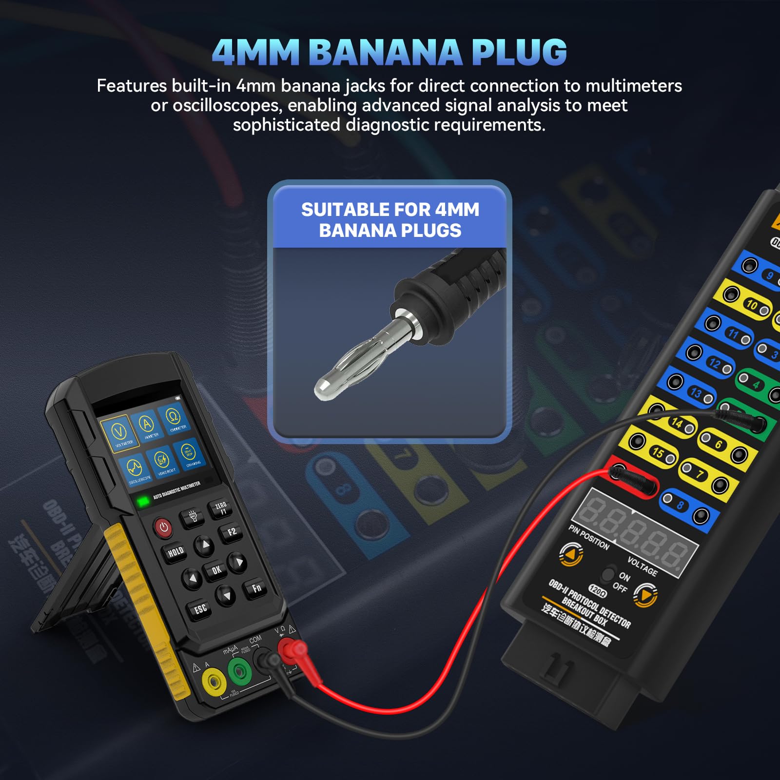 AUTOOL banana jack outputs allowing multiple devices to tap vehicle data
