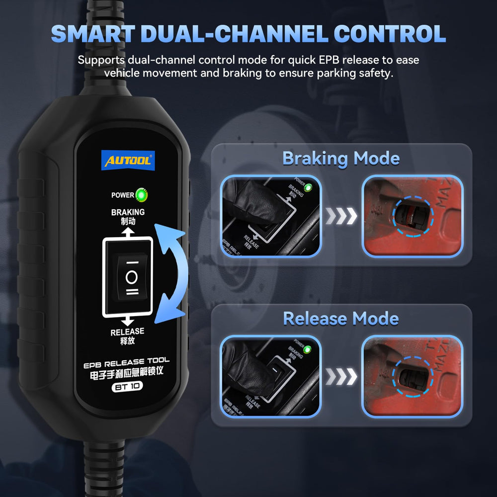 AUTOOL BT10 joystick close-up illustrating simple two-mode control and precision