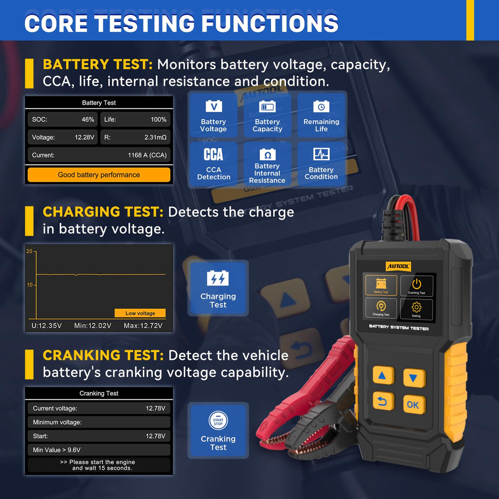 AUTOOL BT360 insulated clamps and heavy-duty cables providing safe connection