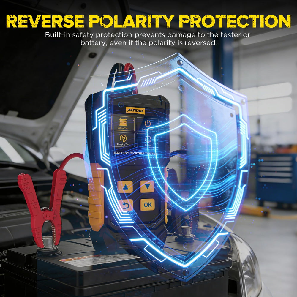 AUTOOL BT360 attached to car battery during alternator test for confidence