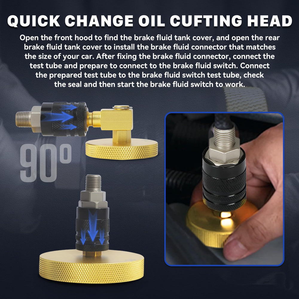 AUTOOL adapter attached to car brake reservoir demonstrating clean fluid exchange