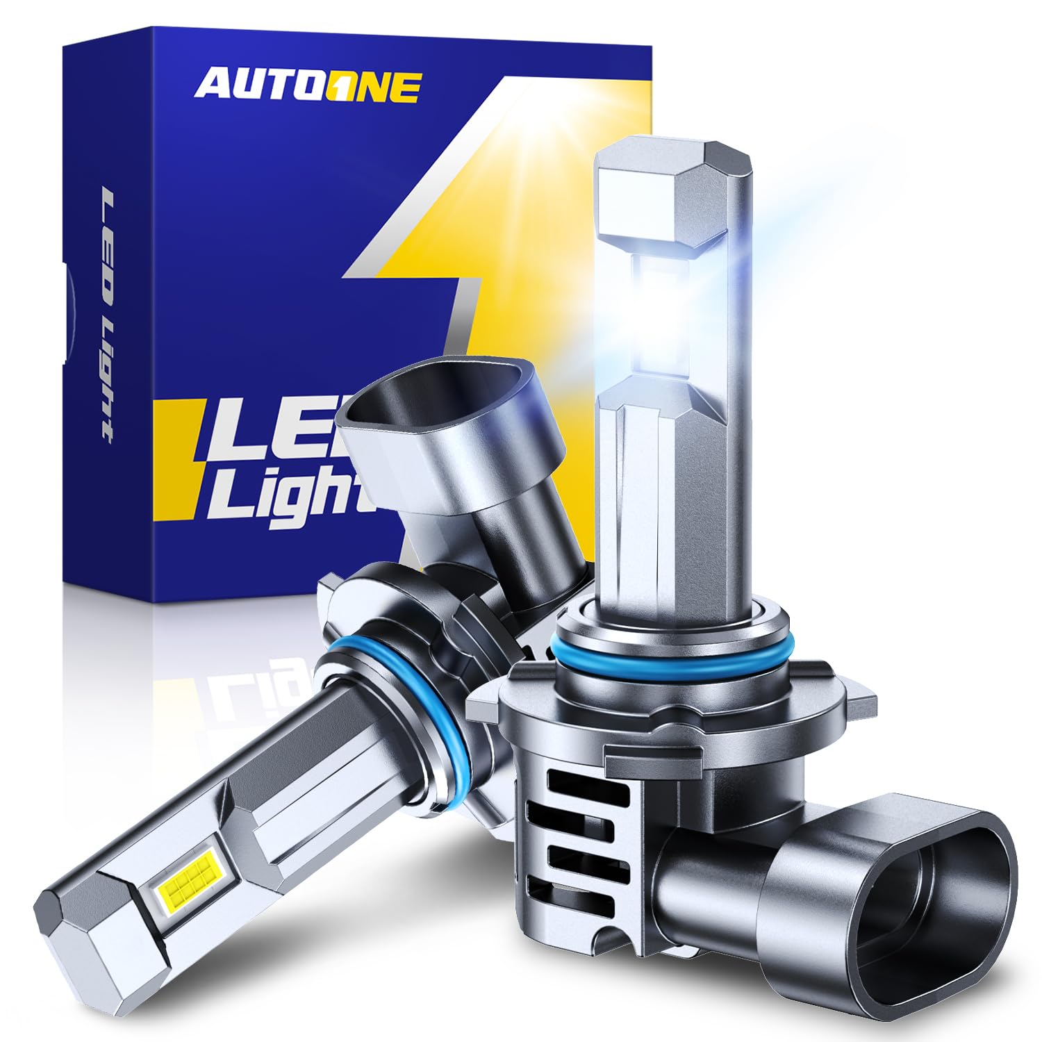 AUTOONE 9005 front profile showing plug-and-play base, clear fit benefit