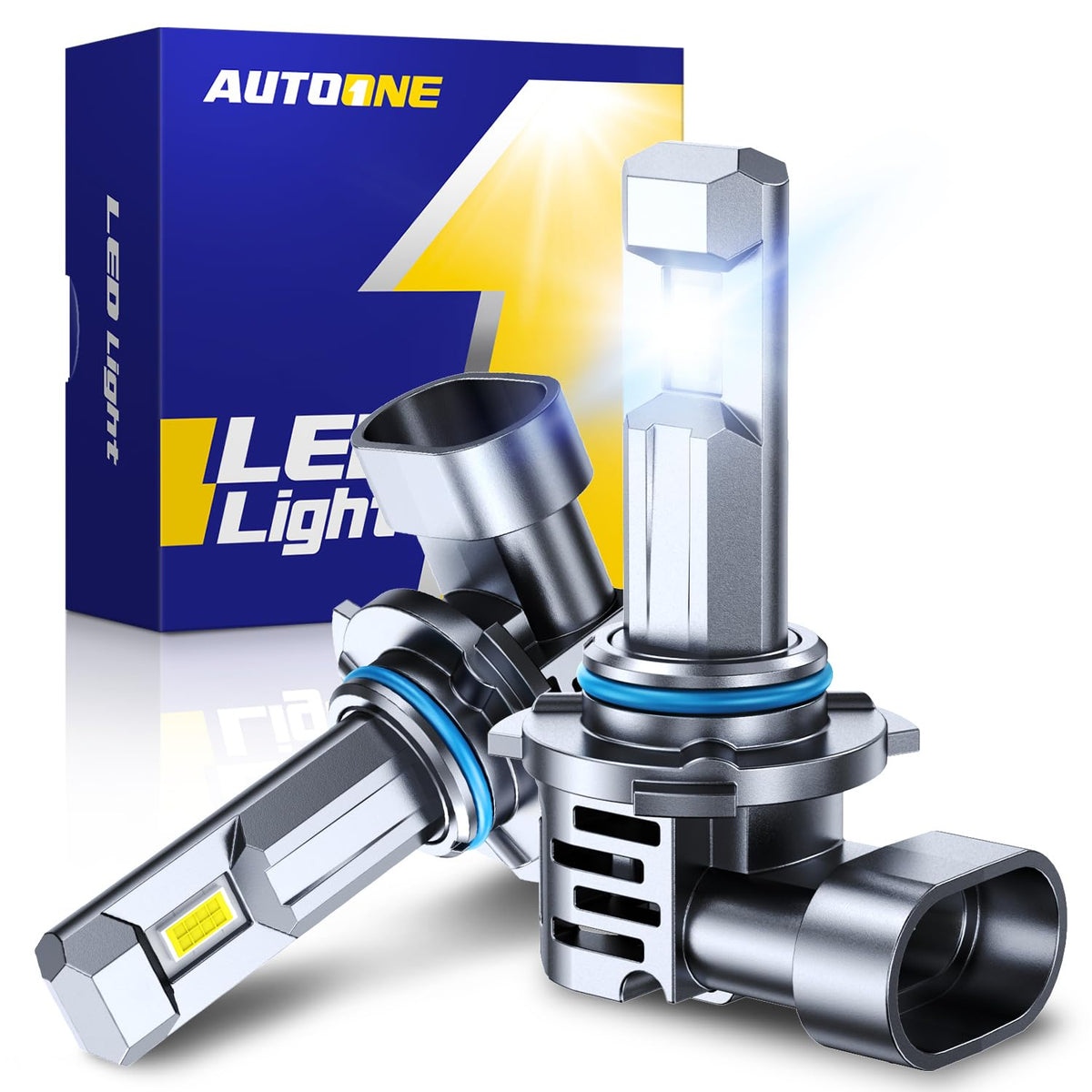 AUTOONE 9005 front profile showing plug-and-play base, clear fit benefit