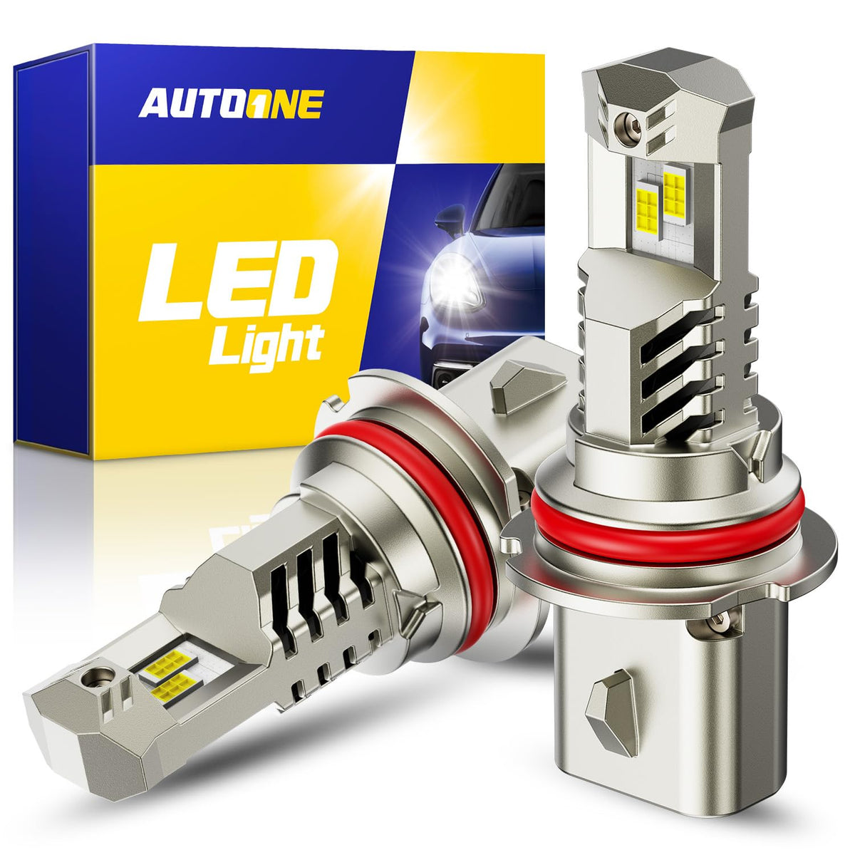 AUTOONE front view of 9007 HB5 bulb showing compact plug-and-play design for easy fit