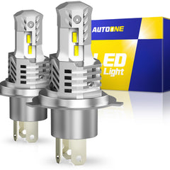 AUTOONE front packaging showing H4 9003 LED bulbs and quick fit benefit