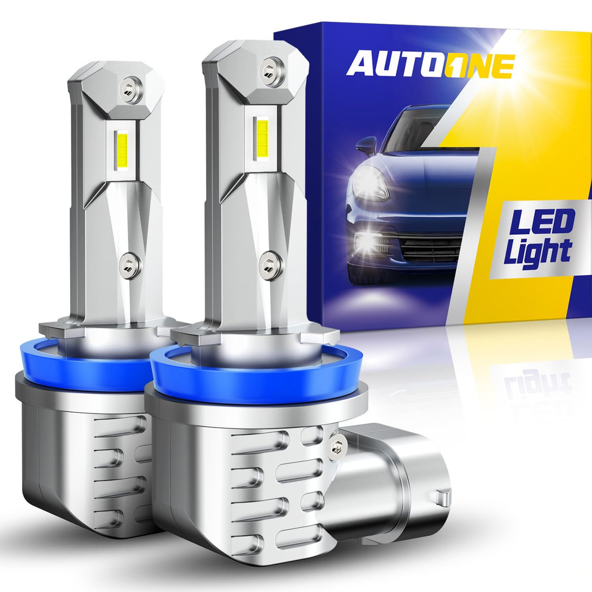 AUTOONE front view of bulb and packaging showing quick compatibility benefit