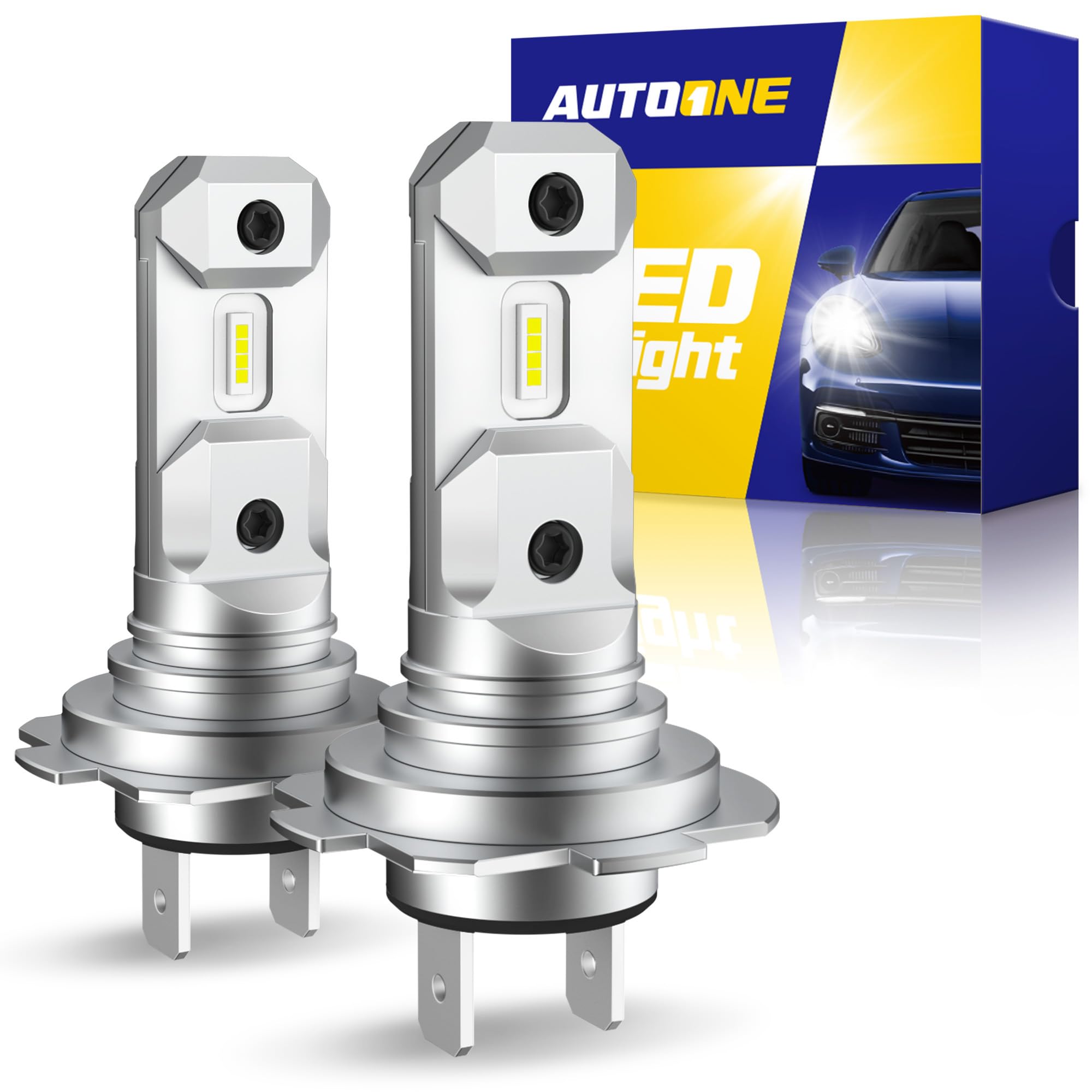 AUTOONE H7 front packaging showing 6000K cool white and 2-pack benefit