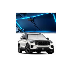 Autopect front view of shade fitted in Ford Explorer windshield showing full coverage and protection