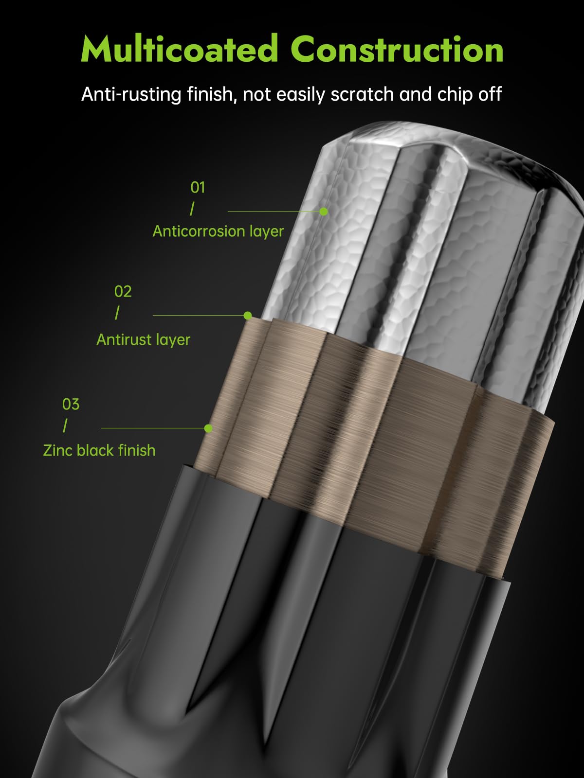 AUTOPTIM close-up of black zinc finish showing corrosion resistance and durable surface protection