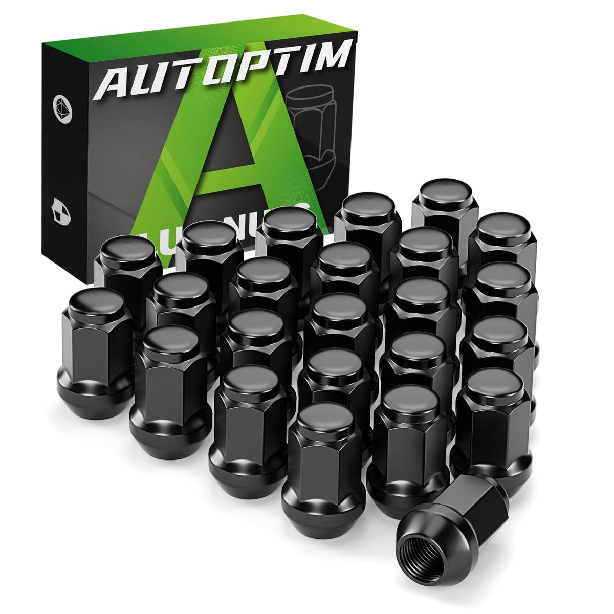AUTOPTIM front view of 24-piece lug nut pack showing quantity and finish for easy upgrade