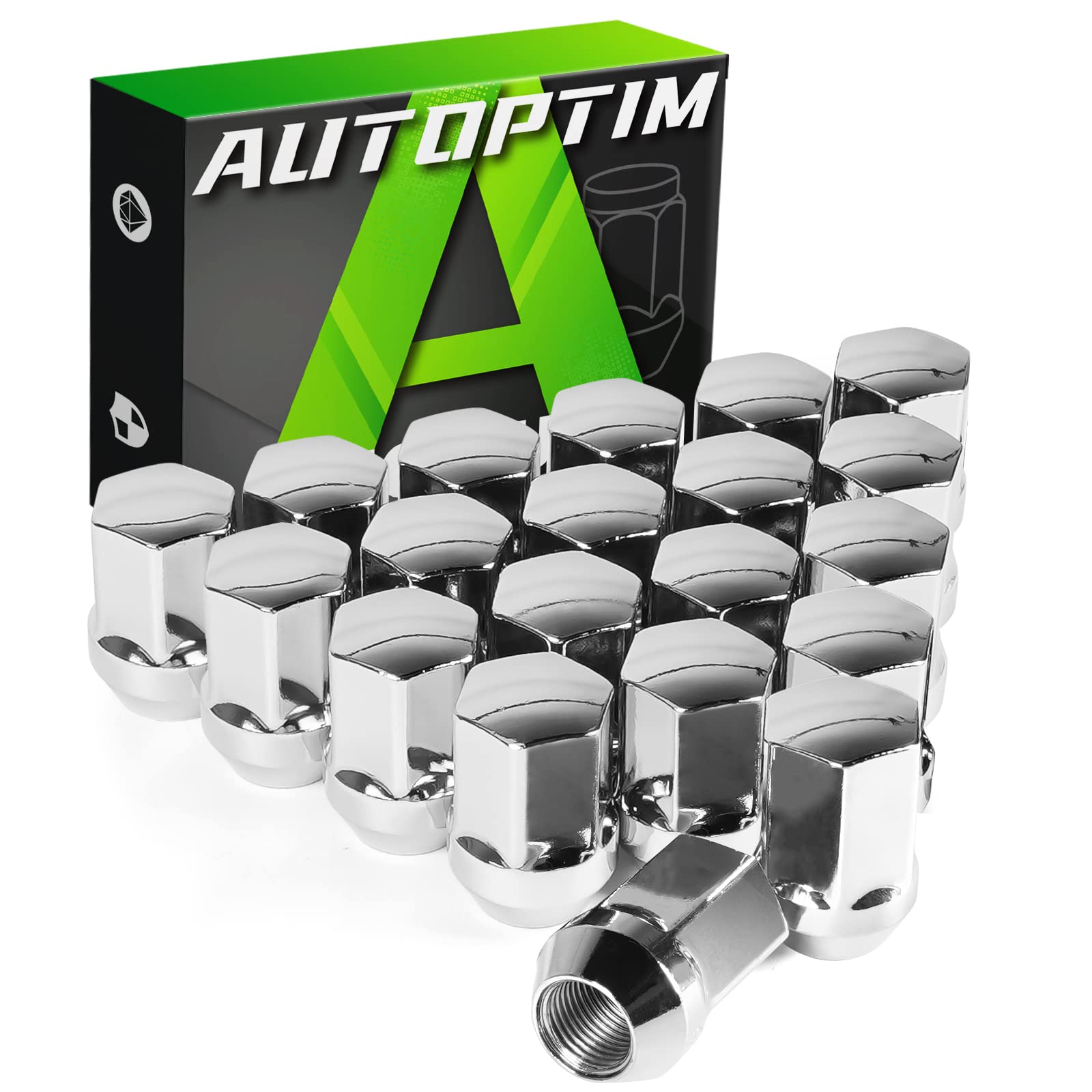 AUTOPTIM chrome lug nuts front pack showing 20-piece set and OEM look