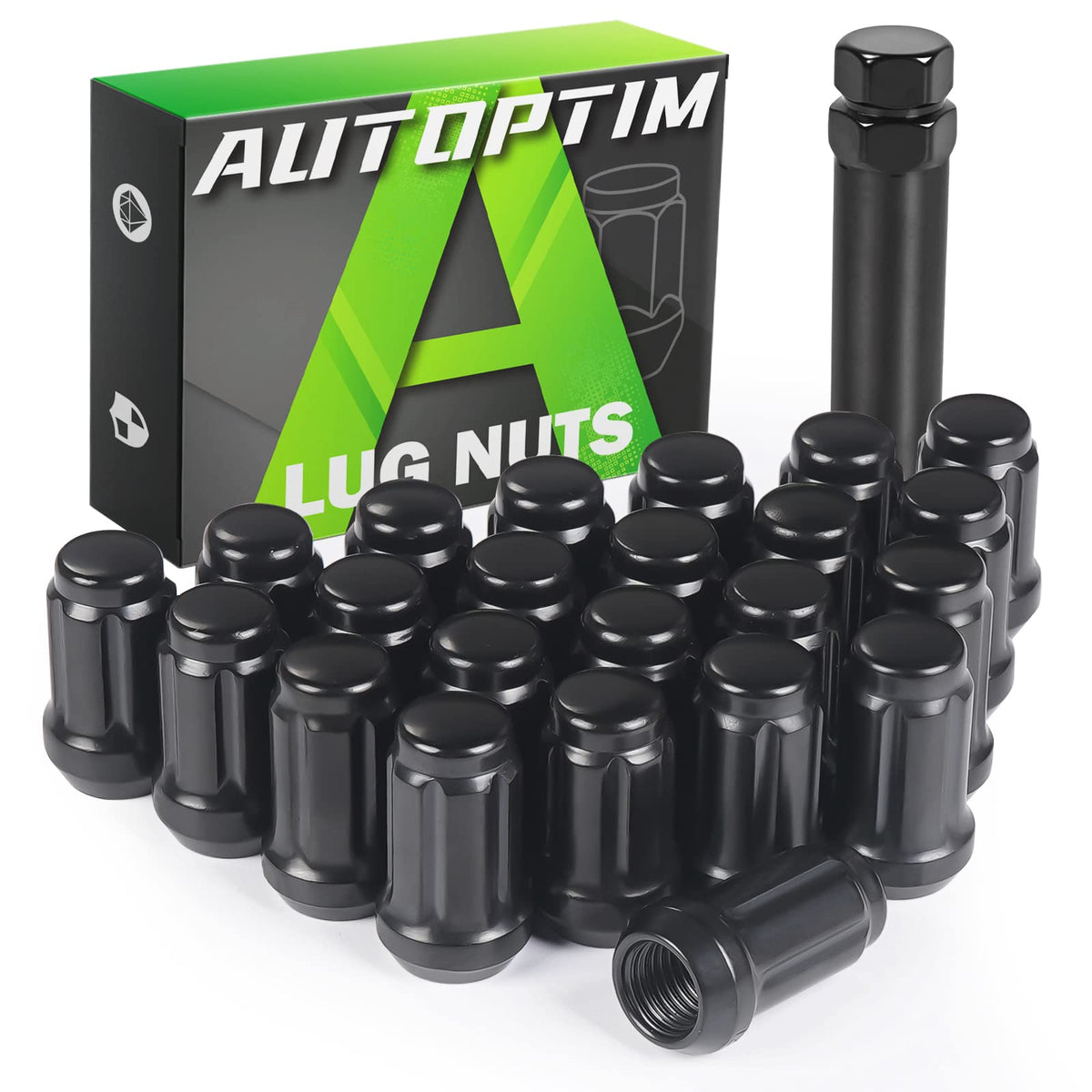 AUTOPTIM front view of 23-piece lug nut set showing socket and packaging for quick install