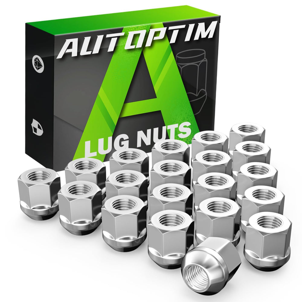 AUTOPTIM front view of 20 chrome lug nuts showing pack and fit benefits