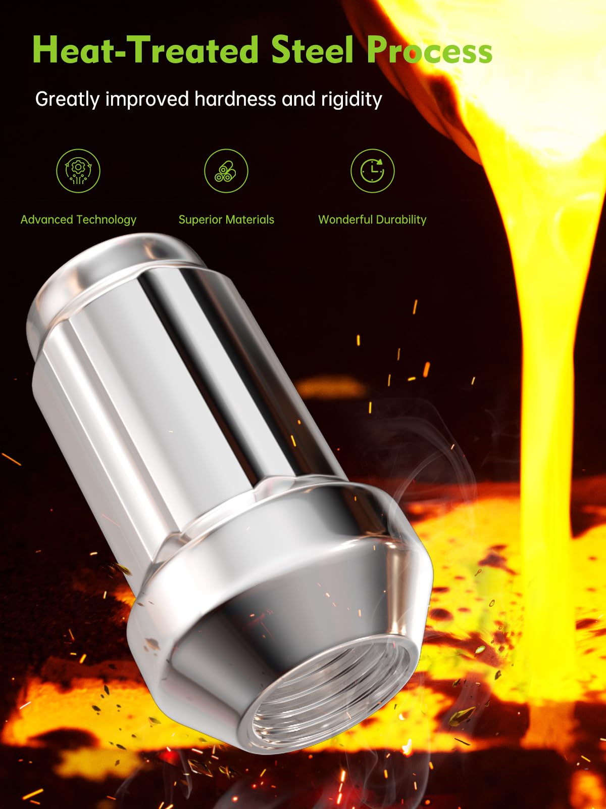 AUTOPTIM lug nut installed on wheel demonstrating tapered 60° seat and secure seating