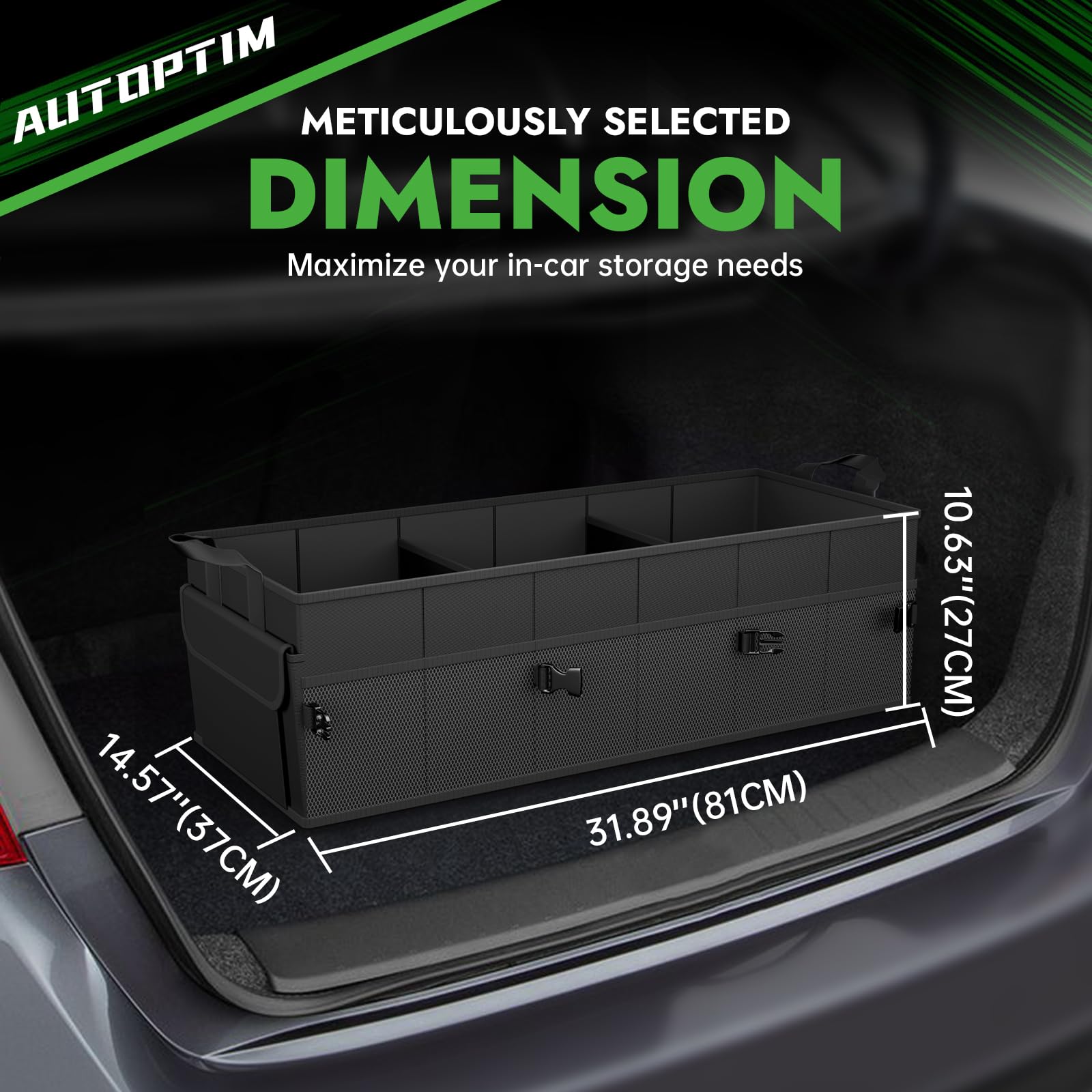 AUTOPTIM open organizer revealing three compartments for orderly storage