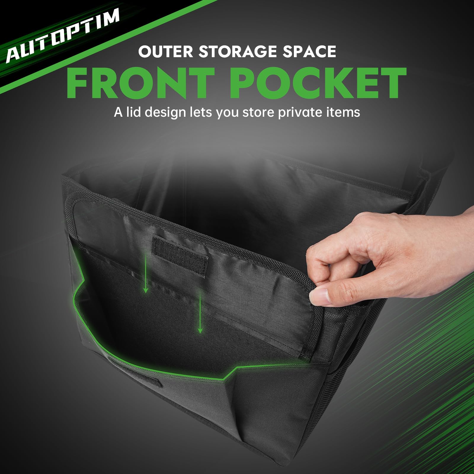 AUTOPTIM Velcro base anchors securing organizer to trunk to prevent shifting
